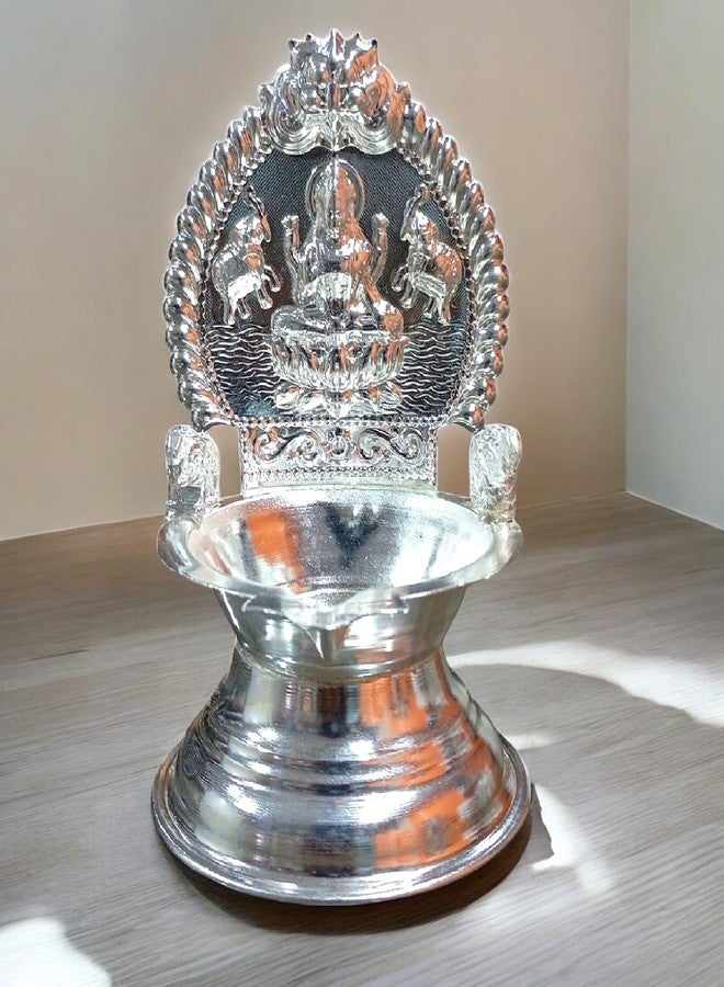 Sigaram 5.5 Inch German Silver Kamakshi Diya/Gaja Lakshmi Diya for Home & Temple Pooja Decore K4658 - Image 1